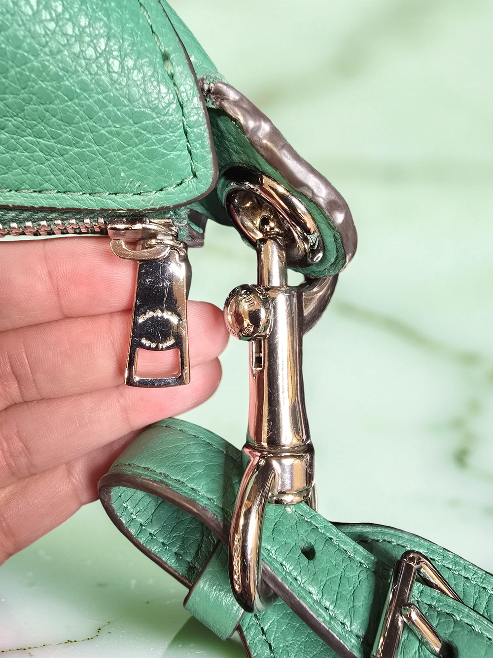 Coach Jes Leather Hobo Bag Mint Green Horse & Carriage-F72702 - Picture 13 of 14